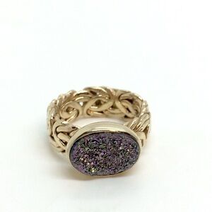 925 STERLING SILVER VERMEIL TURKEY DRUZY QUARTZ RING BYZANTINE WEAVE BOHO 7.75